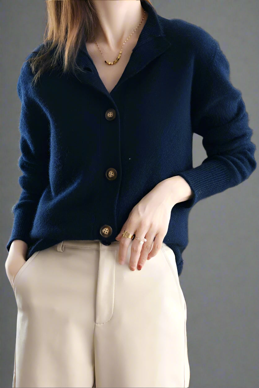 Ebba | Women's Knit Collared Button-Up Cardigan