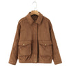 Suede Jacket Women Relaxed Fit Front Pockets Vintage