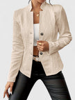 Jacket Women Structured Stand Collar Textured Fitted