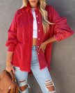 Denim Shirt Jacket Women Oversized Frayed Snap Front