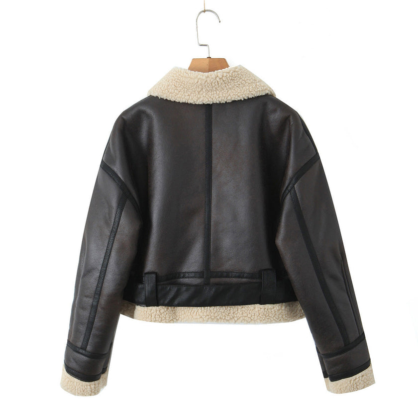 Aviator Jacket Women Thermal Lined Faux Leather