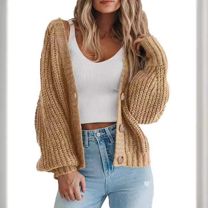Mette | Women's Long Chunky Knit V-Neck Button-Front Cardigan