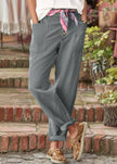 FJØRNA lightweight high waist summer trousers for women, breathable and comfortable, shown in a relaxed fit style.