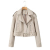 Faux Leather Biker Jacket Women Short Belted Cross-Zip