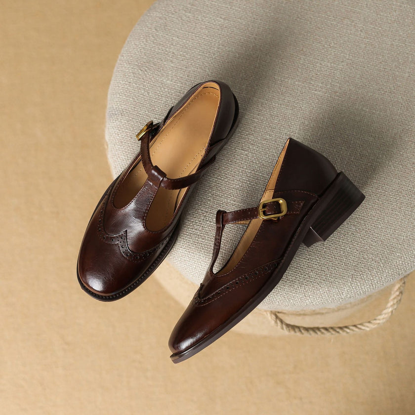 Nadine | Women's Leather Block-Heel Heeled Mary Jane Shoes