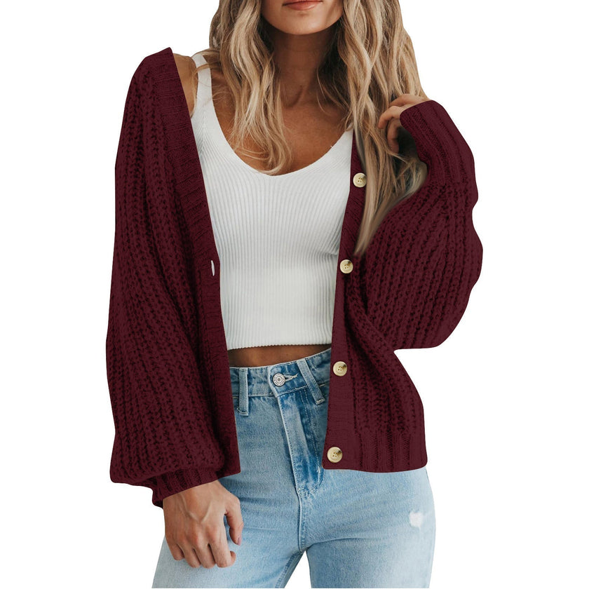Mette | Women's Long Chunky Knit V-Neck Button-Front Cardigan