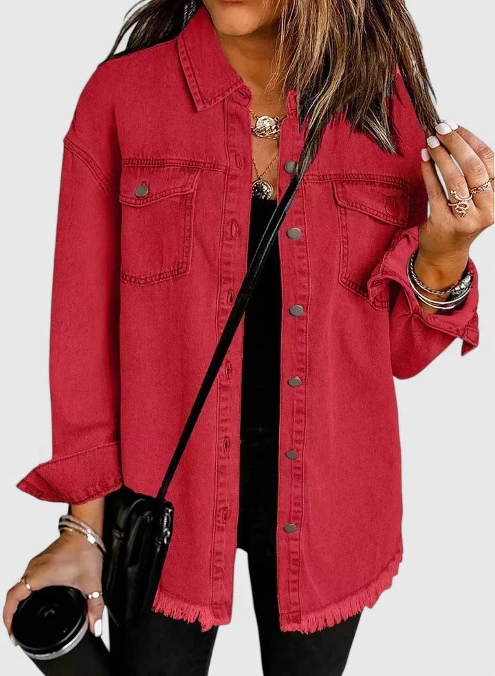 Denim Jacket Women Relaxed Fit Oversized Pockets