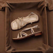 Brown Italian leather cushioned sandals for women by FJØRNA, featuring comfortable design and stylish leather straps.