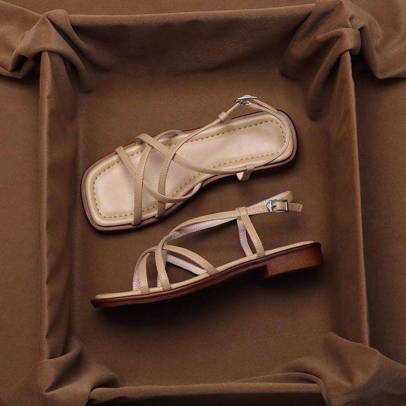 Brown Italian leather cushioned sandals for women by FJØRNA, featuring comfortable design and stylish leather straps.