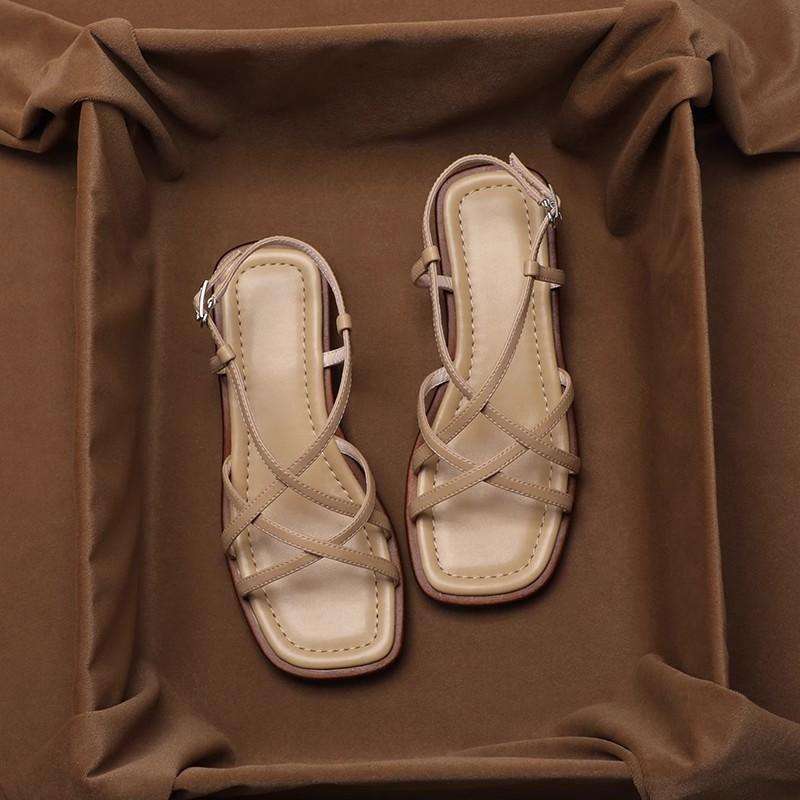 FJØRNA women's Italian leather cushioned brown sandals with open toe and ankle strap, stylish and comfortable for summer wear.