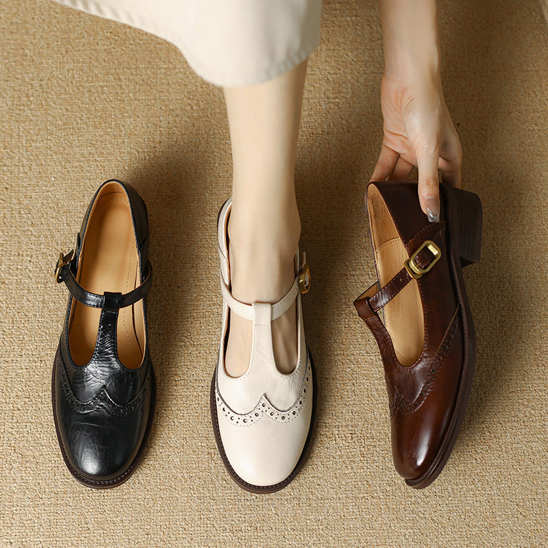Nadine | Women's Leather Block-Heel Heeled Mary Jane Shoes