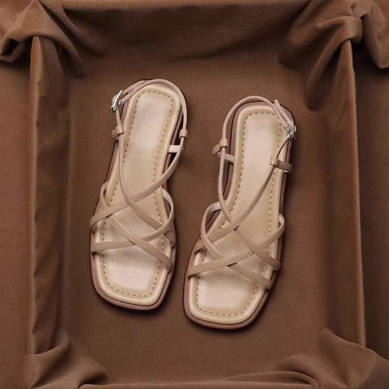 FJØRNA women's brown Italian leather cushioned sandals with open toe and ankle strap, stylish and comfortable for summer wear.