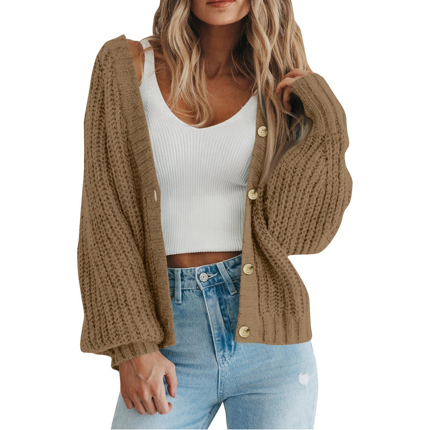 Mette | Women's Long Chunky Knit V-Neck Button-Front Cardigan