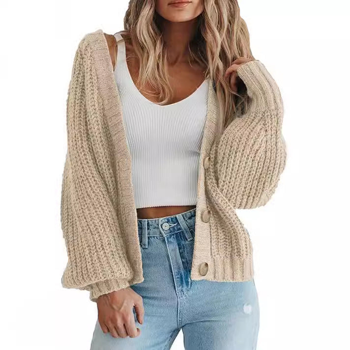 Mette | Women's Long Chunky Knit V-Neck Button-Front Cardigan