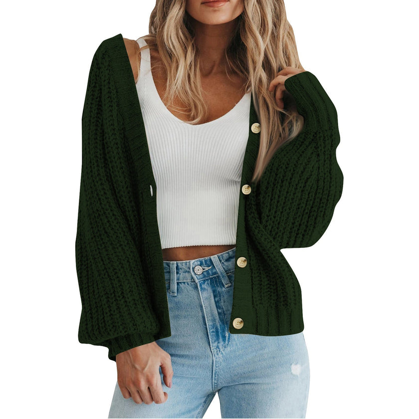 Mette | Women's Long Chunky Knit V-Neck Button-Front Cardigan