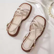 FJØRNA women's brown leather cushioned sandals with open toe and ankle strap, stylish and comfortable for everyday wear.