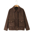 Suede Jacket Women Relaxed Fit Front Pockets Vintage