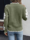 Floral Knit Sweater Women V-Neck Relaxed Fit Long Sleeve