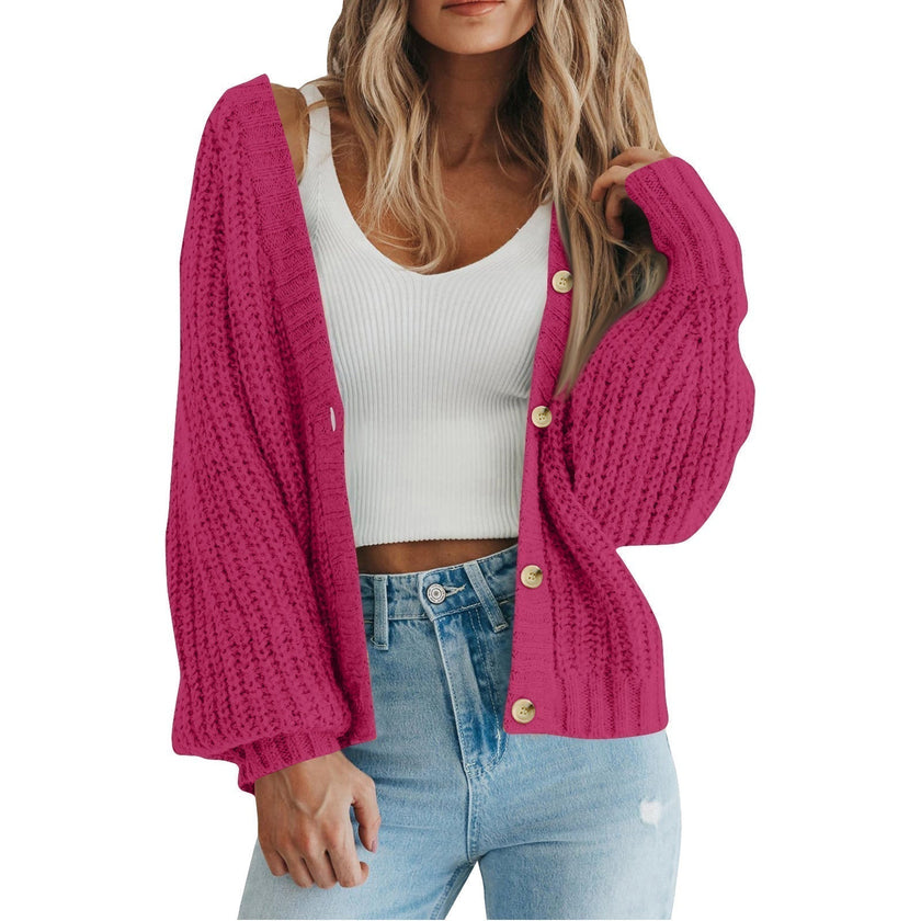 Mette | Women's Long Chunky Knit V-Neck Button-Front Cardigan