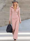 Pink V-neck maxi dress by FJØRNA featuring a flowing silhouette and elegant evening style.