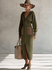 Green long sleeve maxi dress by FJØRNA featuring a flowing design and elegant evening wear style.