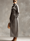 Grey waffle long sleeve maxi dress by FJØRNA featuring a casual, comfortable design with a relaxed fit and textured fabric.