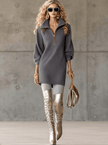 Grey waffle mini dress by FJØRNA, casual style with a relaxed fit, featuring textured fabric and short sleeves.