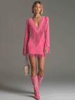Red faux suede tassel mini Western dress by FJØRNA, featuring a casual style with tassel accents and Western-inspired design.