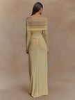 FJØRNA off-shoulder cut-out maxi dress for women, stylish summer dress with a flowy silhouette and elegant design for special occasions.