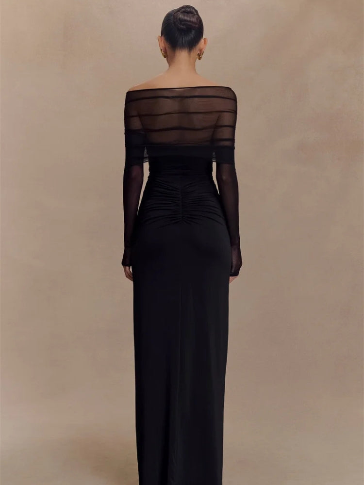 FJØRNA off-shoulder cut-out maxi dress for women, stylish summer dress with a flowy silhouette and elegant design.