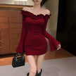 FJØRNA off-shoulder ruffle mini dress for women, perfect for party and day wear, featuring a stylish, flowy design.