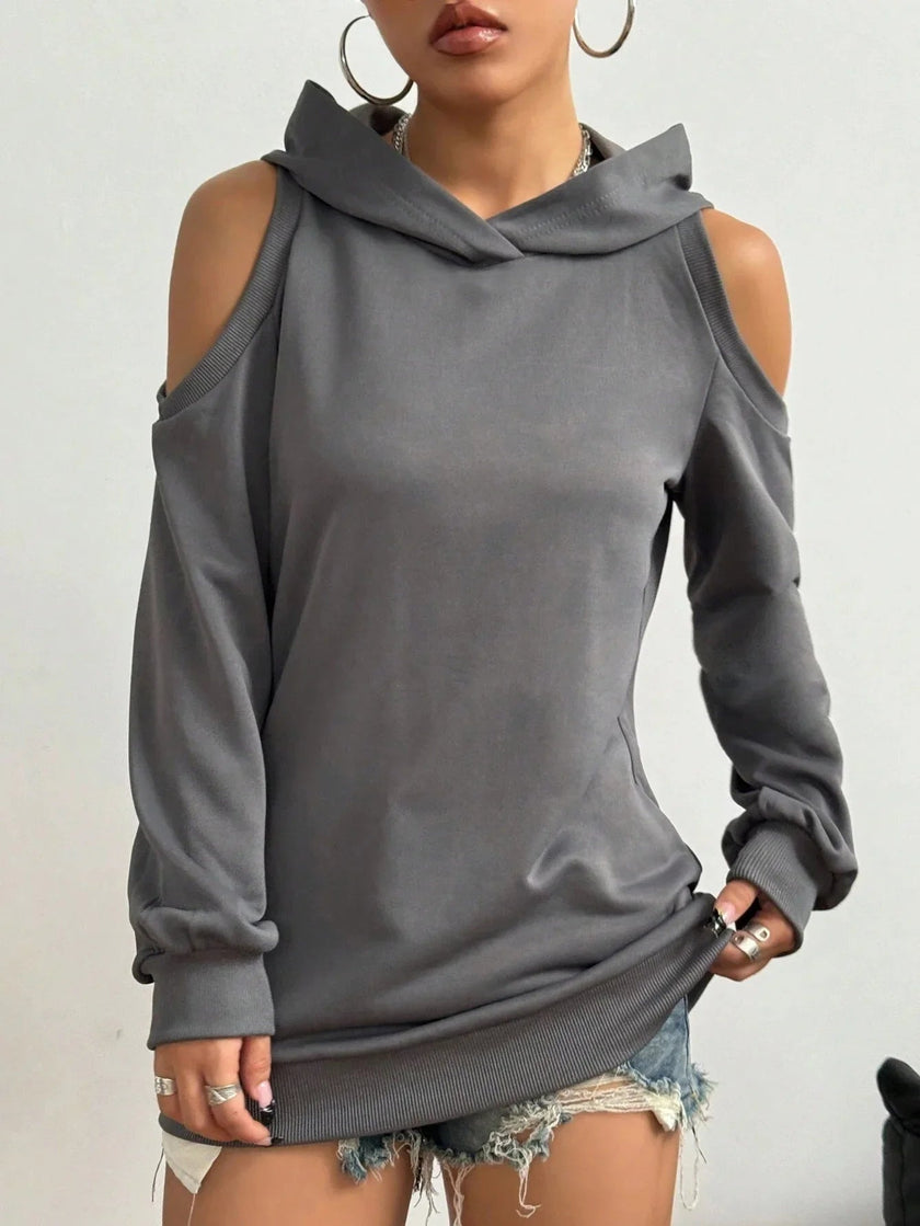 Off-Shoulder Hoodie Women Open Shoulder Relaxed Fit