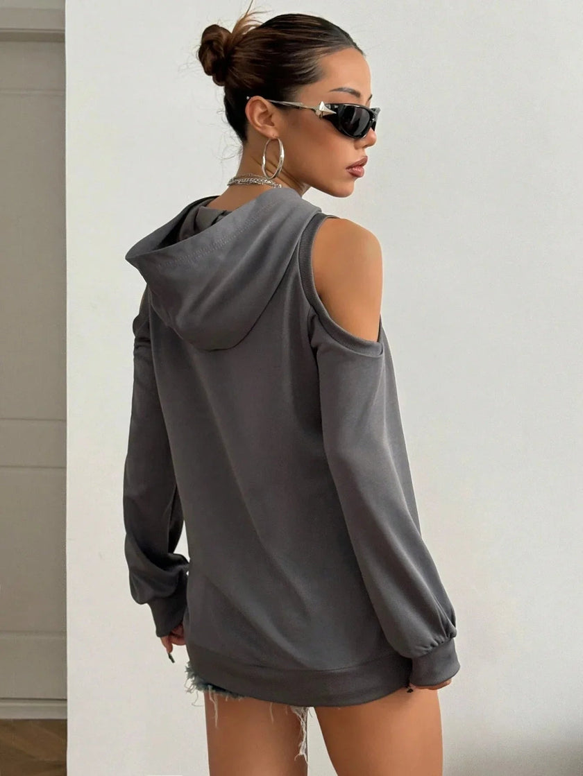Off-Shoulder Hoodie Women Open Shoulder Relaxed Fit