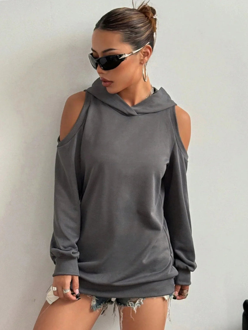 Off-Shoulder Hoodie Women Open Shoulder Relaxed Fit