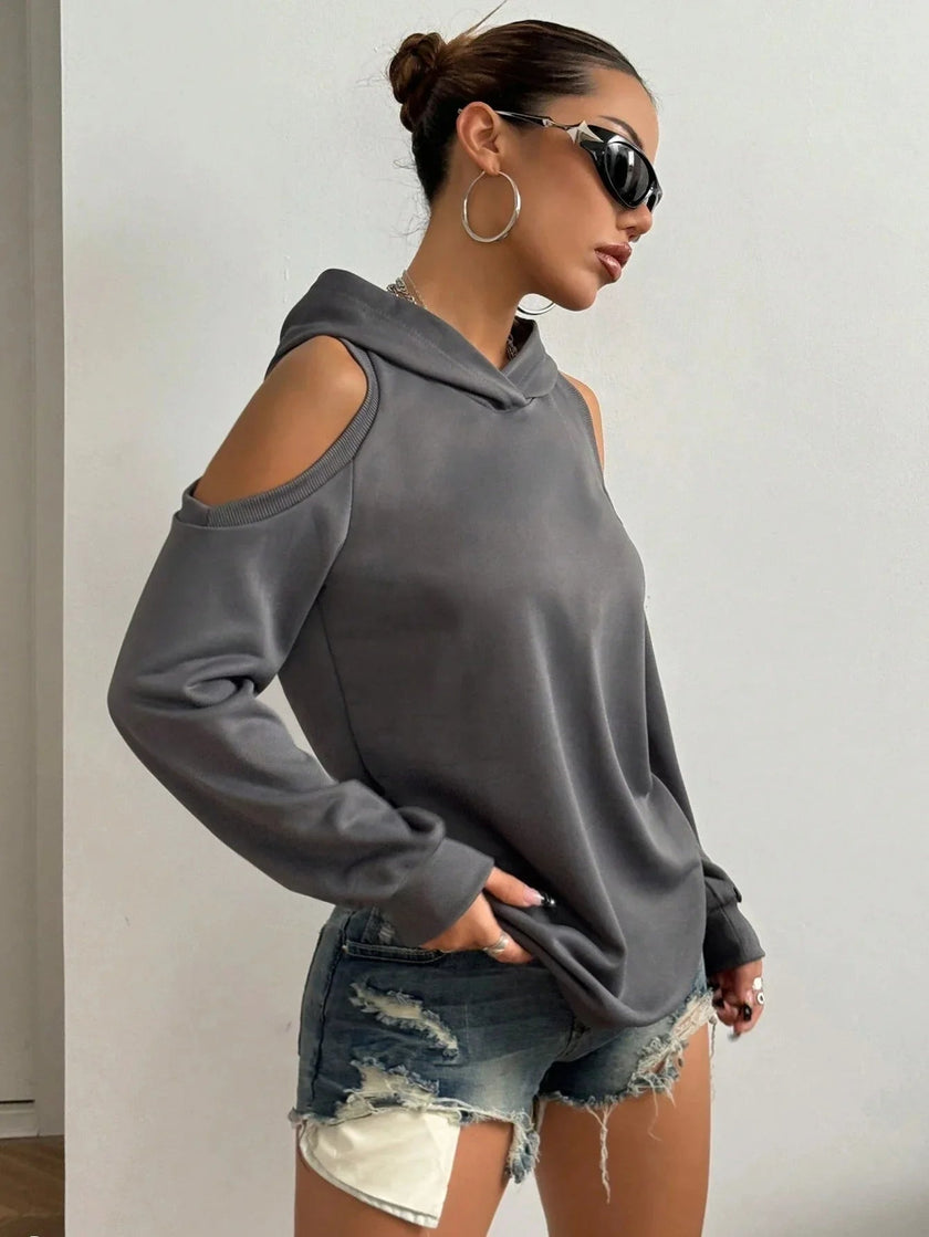 Off-Shoulder Hoodie Women Open Shoulder Relaxed Fit