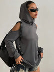 Off-Shoulder Hoodie Women Open Shoulder Relaxed Fit