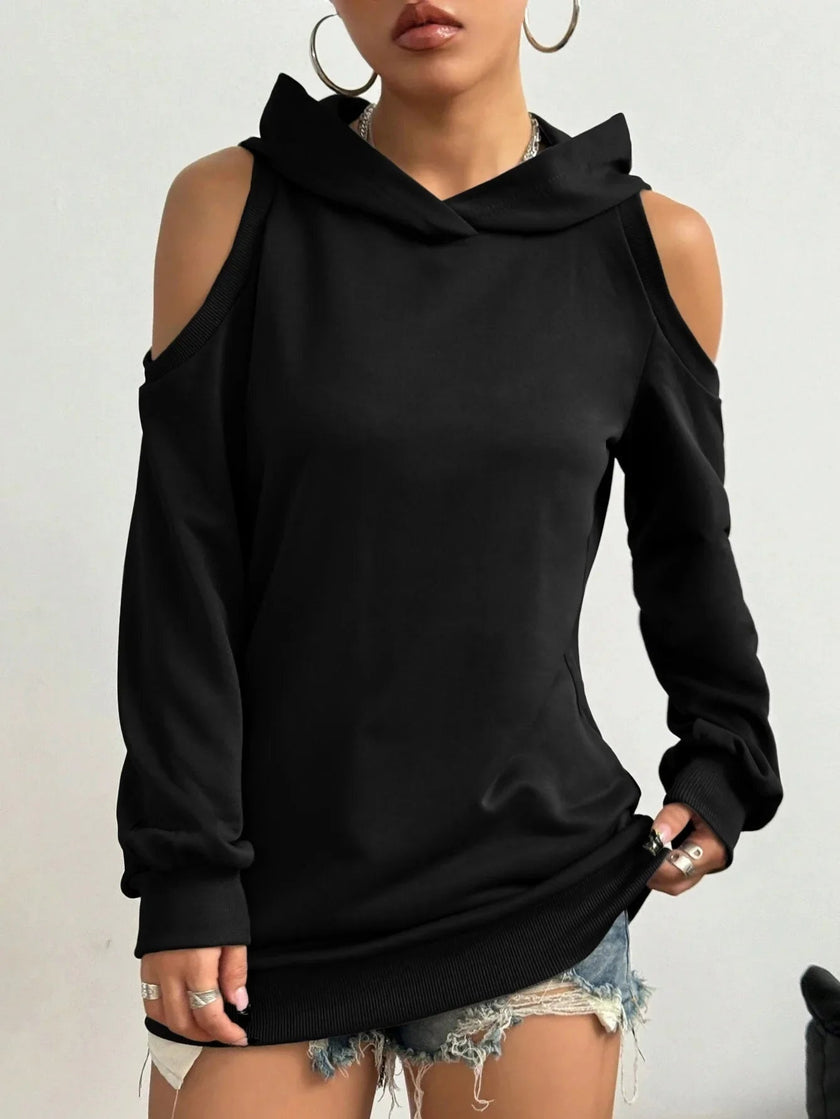 Off-Shoulder Hoodie Women Open Shoulder Relaxed Fit