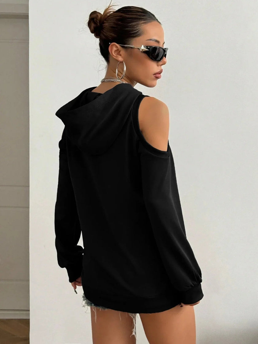 Off-Shoulder Hoodie Women Open Shoulder Relaxed Fit