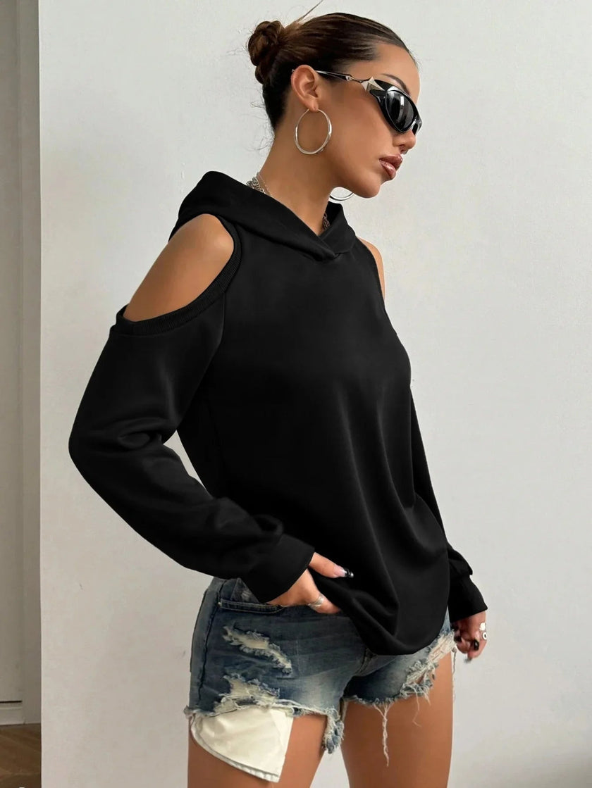 Off-Shoulder Hoodie Women Open Shoulder Relaxed Fit