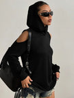 Off-Shoulder Hoodie Women Open Shoulder Relaxed Fit