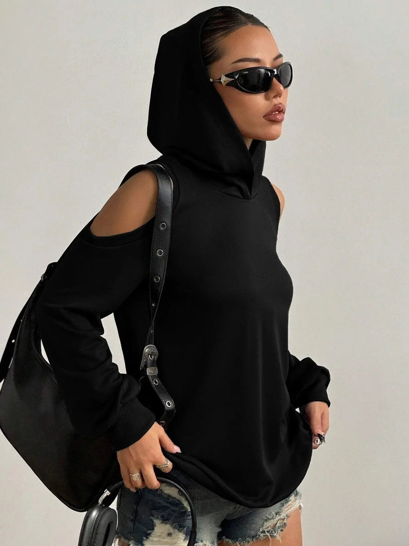 Off-Shoulder Hoodie Women Open Shoulder Relaxed Fit