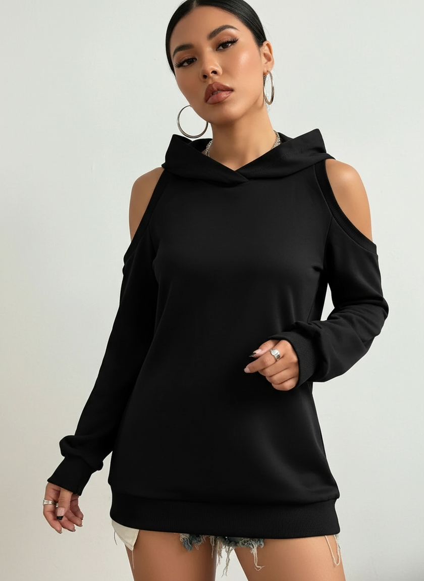 Off-Shoulder Hoodie Women Open Shoulder Relaxed Fit