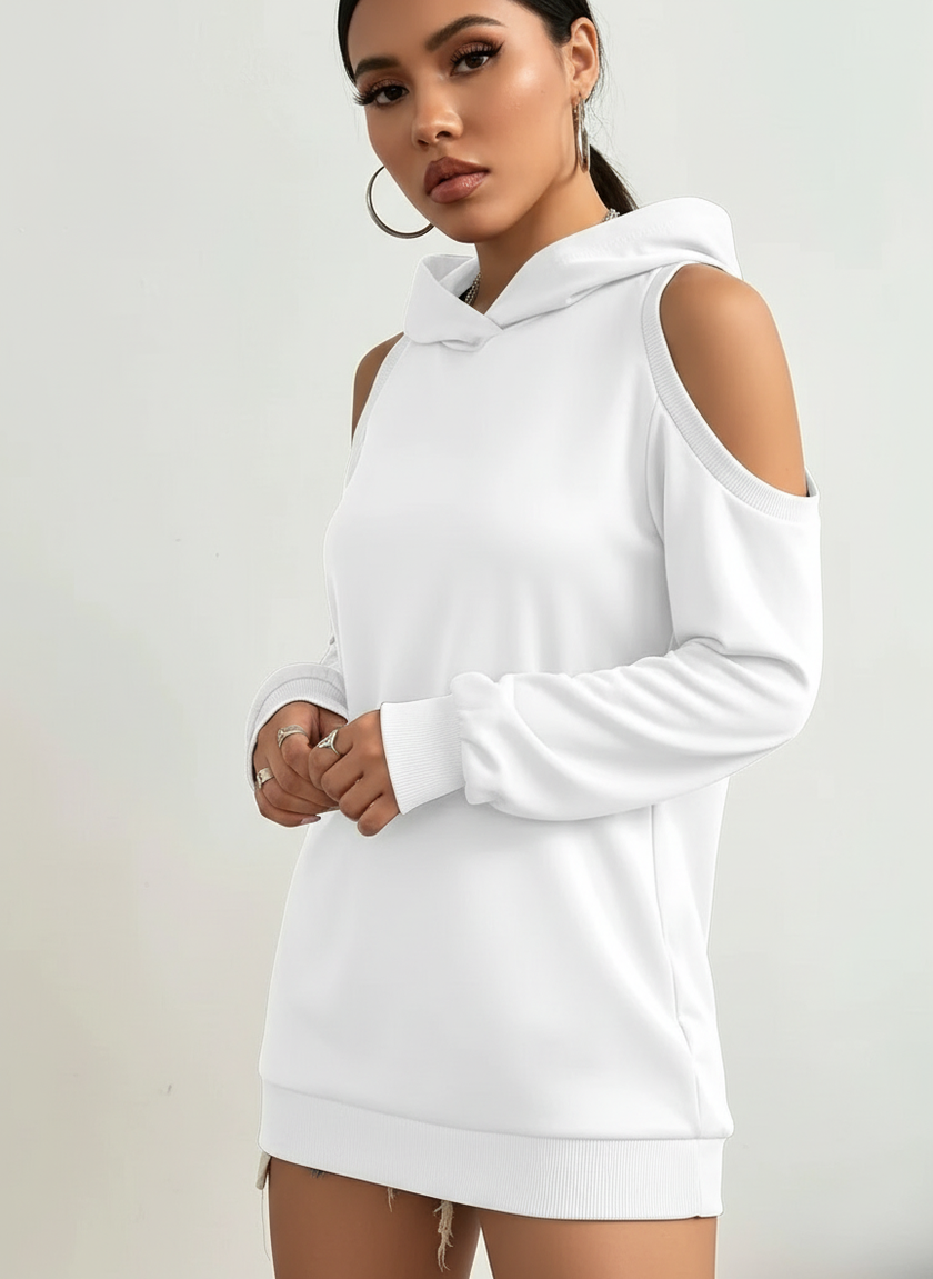 Off-Shoulder Hoodie Women Open Shoulder Relaxed Fit
