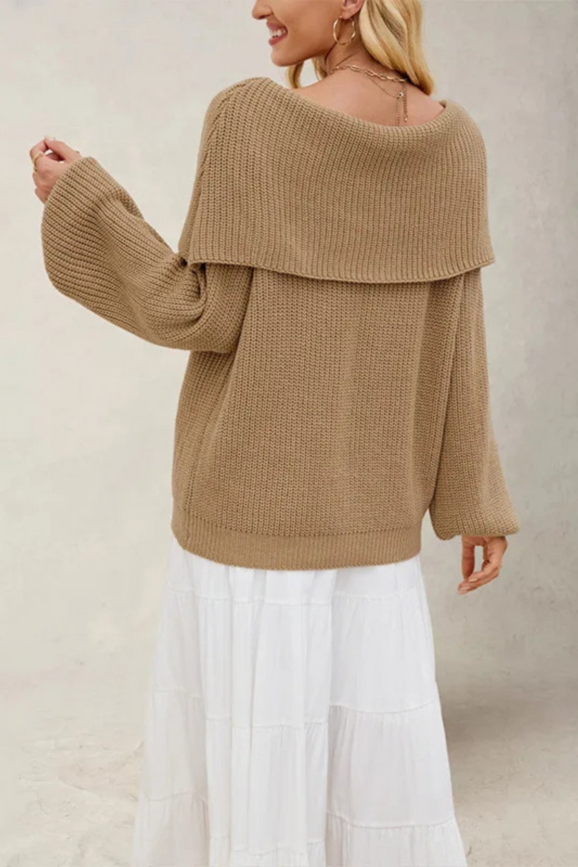 Soft Knit Sweater Women Off-Shoulder Relaxed Fit
