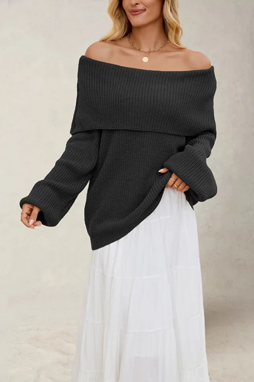 Soft Knit Sweater Women Off-Shoulder Relaxed Fit