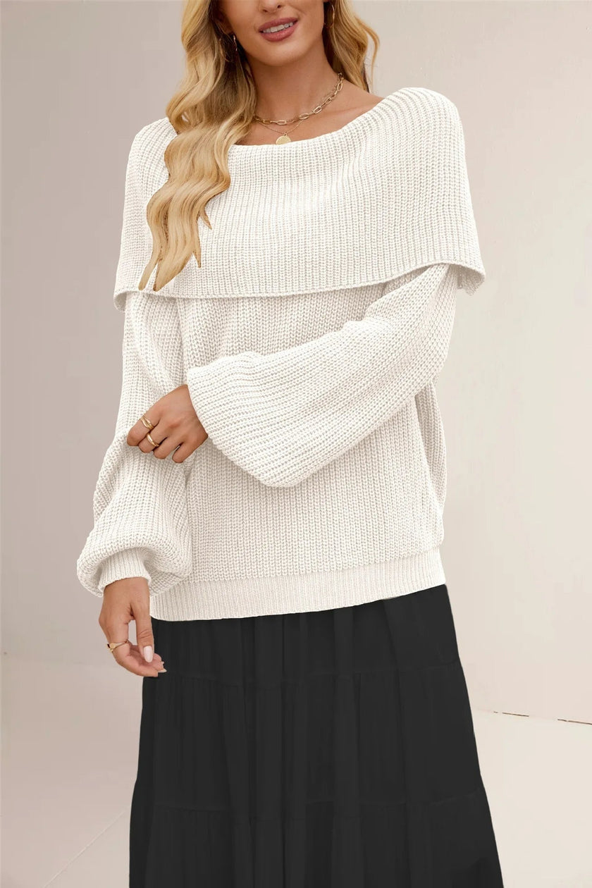 Soft Knit Sweater Women Off-Shoulder Relaxed Fit