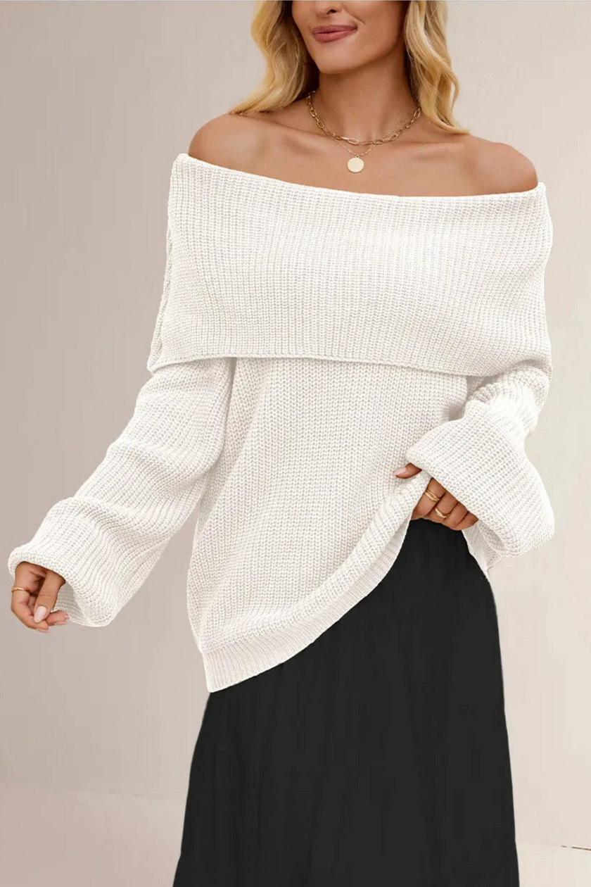 Soft Knit Sweater Women Off-Shoulder Relaxed Fit
