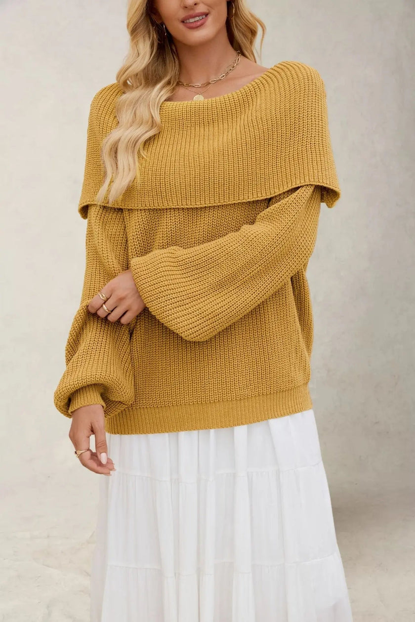 Soft Knit Sweater Women Off-Shoulder Relaxed Fit