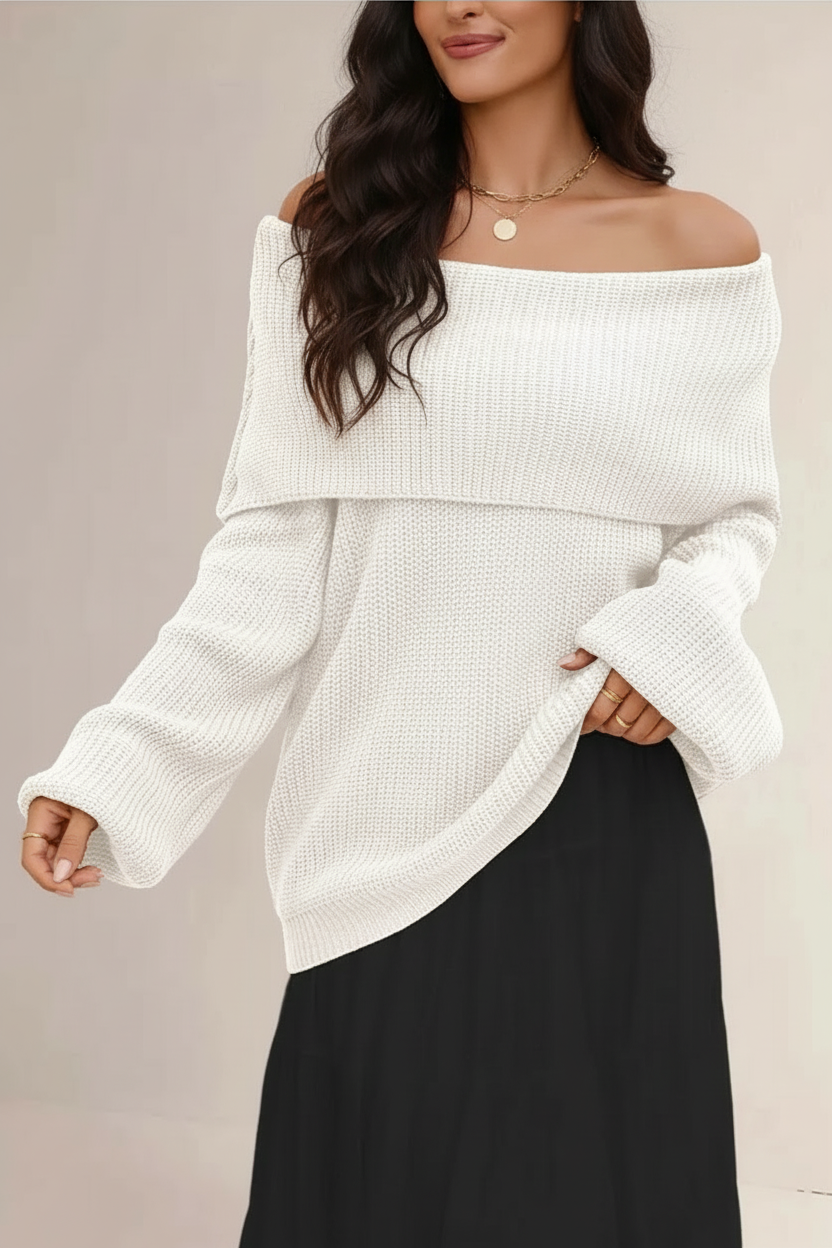 Soft Knit Sweater Women Off-Shoulder Relaxed Fit