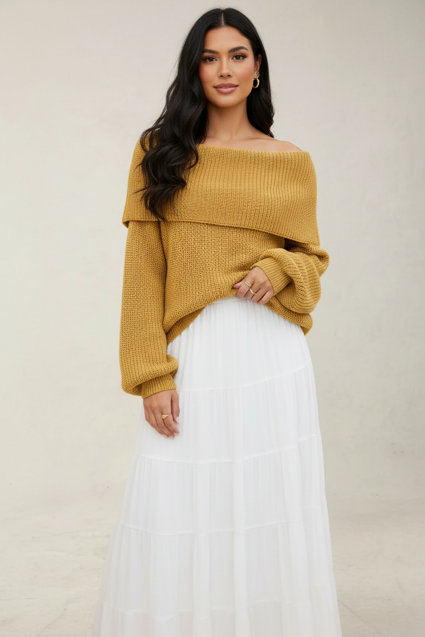 Soft Knit Sweater Women Off-Shoulder Relaxed Fit